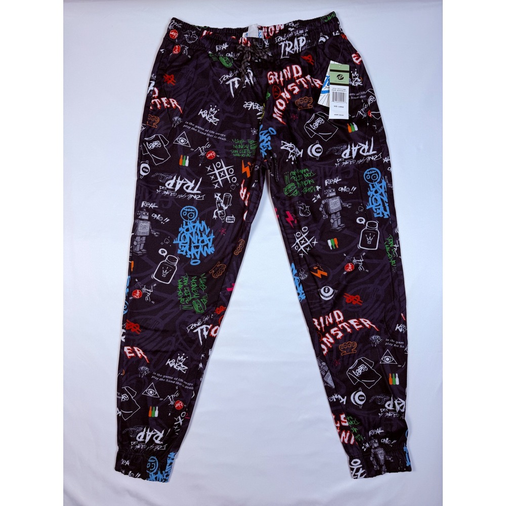 Fresh Prints of Bel Air Mens Large Graphic Print Jogger Pants Black‎ Multi
